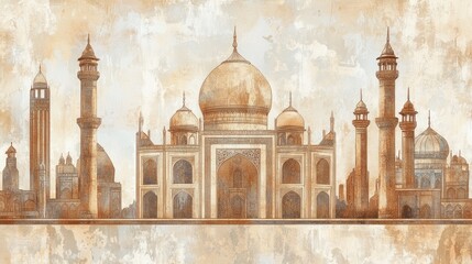 Obraz premium A decorative illustration of historical architecture in muted tones.