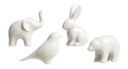 Animal figurines in a minimalist style, made of white marble, for a clean look on a hallway console.
