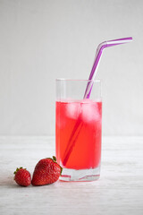 Organic strawberries and strawberry iced sodas.