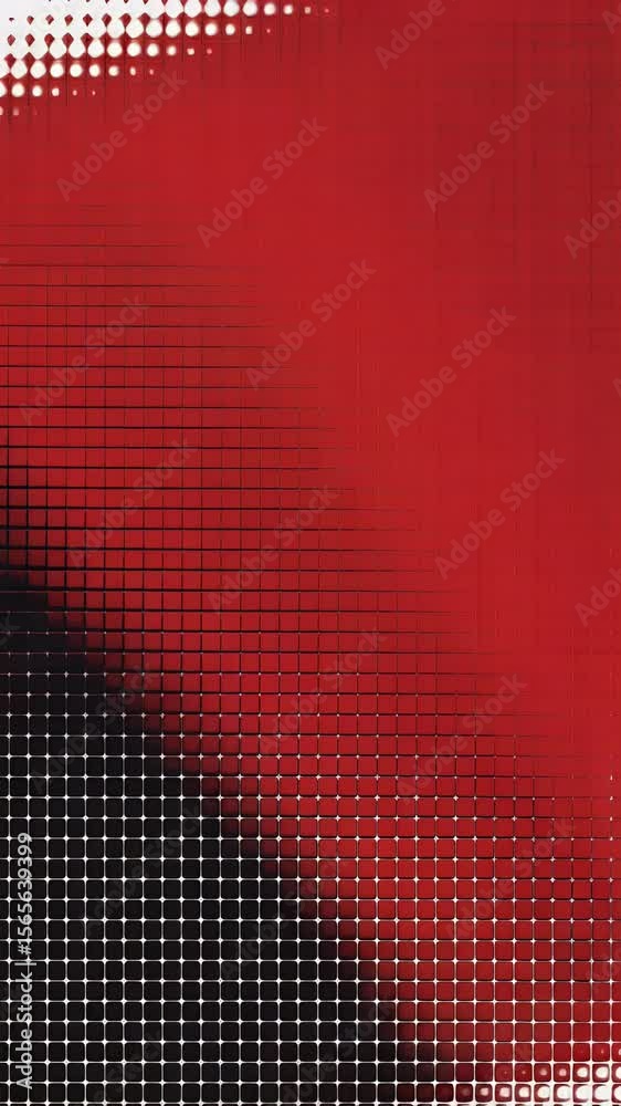 Poster abstract mosaic pattern in red and white created using geometric shapes and a grid-like structure fe