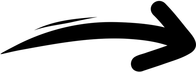 Black curved arrow icon isolated on transparent background