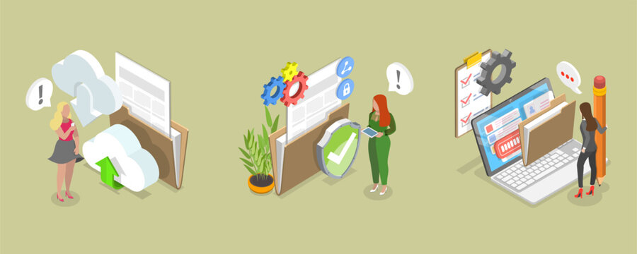 3D Isometric Flat Vector Illustration of Computing Online Services, Concepts For Database Security