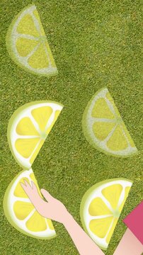 Animation of woman talking over lemon icons