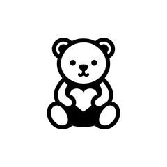 Obraz premium A minimalist illustration of a teddy bear holding a heart, depicted in black and white.