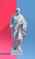 Classical Marble Statue Against a Pink and Blue Backdrop