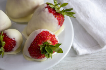 White chocolate covered organic strawberries.