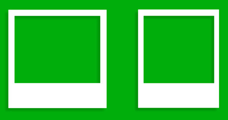 Realistic polaroid photo template. Empty photo frame mock up with shadow. Vintage card. Vector illustration on transparent green background.