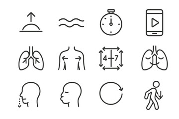 Fototapeta premium Minimalist health and fitness icons including breathing and exercise