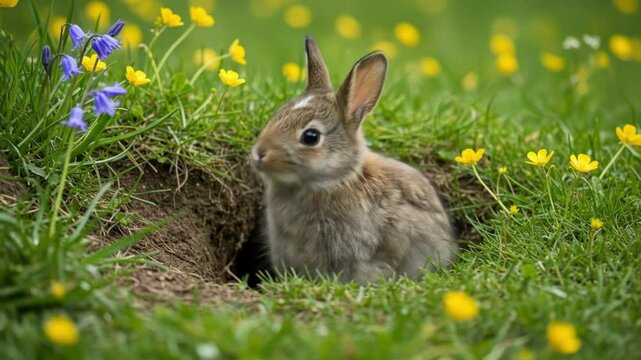 Cute bunny rabbit in garden burrow nature photography wildlife animal adorable spring easter pet grass flowers
