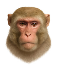 Rhesus macaque face with pink skin and short, dense fur