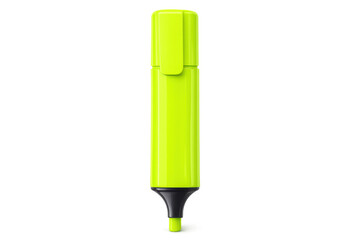 Bright yellow highlighter pen with cap, positioned vertically against transparent background, showcasing clean studio lighting