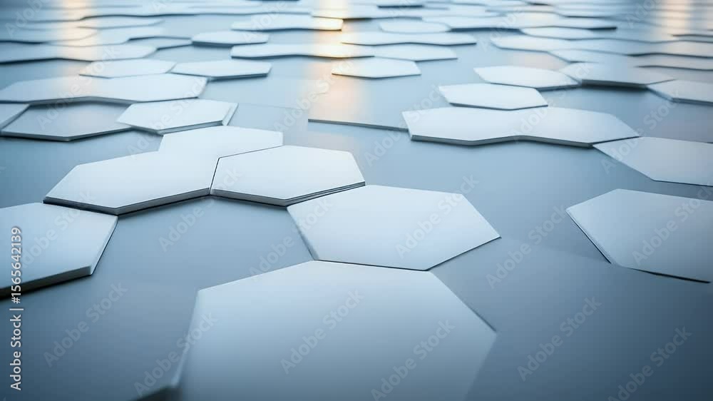 Leinwandbilder Abstract geometric pattern with white hexagonal tiles and soft lighting creating depth and texture. The tiles are arranged in a repeating pattern across the surface.