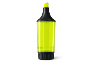 Upright green highlighter positioned against clean transparent surface, marking key information