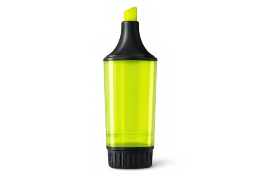 Upright green highlighter positioned against clean transparent surface, marking key information