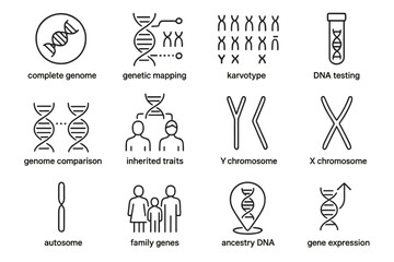 Genetic symbols including chromosomes and dna mapping icons
