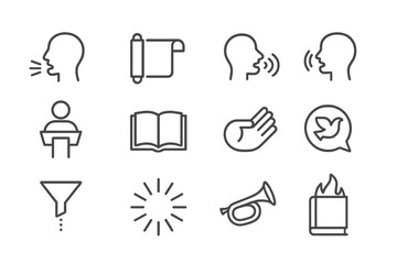 Communication symbols set with speech, dialogue, and writing icons