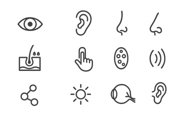 Icon set representing human senses and functions with black background
