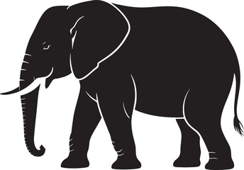 Fototapeta premium elephant black silhouette vector, Simple silhouette Design vector icon with white background. Wild animal silhouette