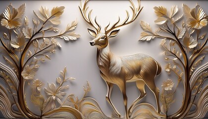 beautifully designed 3d relief wallpaper of a graceful deer mural wall art