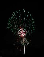 Fireworks explode over Lake Hartwell in Clemson, SC at the annual Fourth of July event in 2025. 