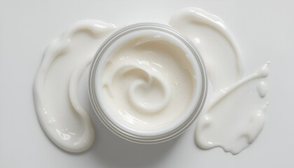 Luxurious white cream in a jar with creamy swirls, perfect for skincare and beauty product promotions and marketing materials.