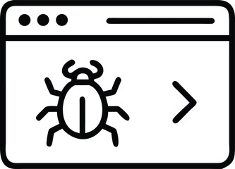 Line art application window with code and bug icon illustration