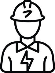 Line art electrical worker with hard hat and lightning bolt symbol