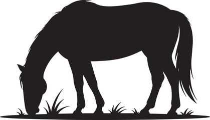 Fototapeta premium horse eating black silhouette vector, Simple silhouette Design vector icon with white background. Wild animal silhouette
