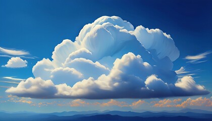 bright fluffy white cloud with irregular feathery edges floats in a deep blue sky creating a dreamy and natural sky background