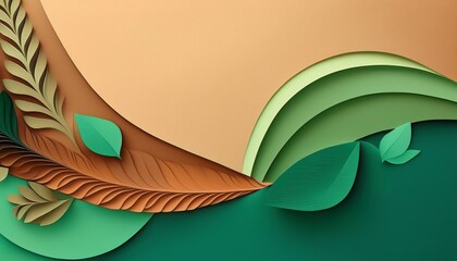 abstract background made from paper cut copy space over paper bright pastel green dark green brown shade tone paper layer shape are leaf high detial