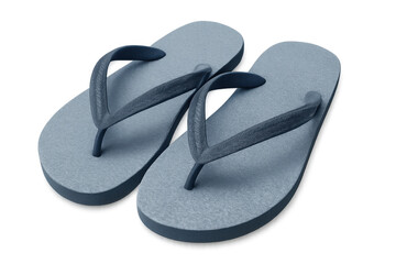 Blue flip-flops resting against white backdrop, delivering casual comfort for sandy shores and poolside lounging
