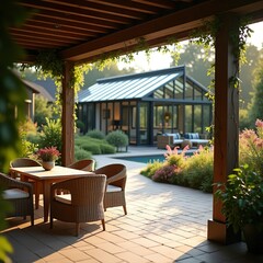 A sitting area adorned with a pair of elegant wicker deck chairs