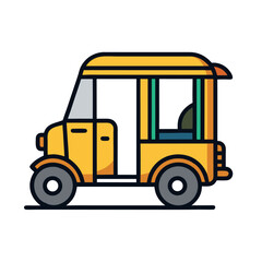 Auto Rickshaw Icon – Minimal Flat Line Vector Illustration – Clean Urban Transport Symbol for City Mobility, Local Travel Apps, South Asian Culture Graphics, and Transportation-Themed Projects

