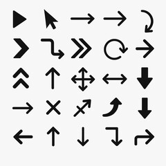 A set of simple black arrow icons on a white background provides a versatile design element for navigation, direction, or visual communication in various applications.
