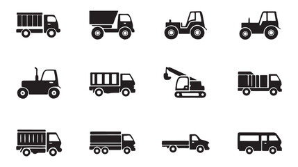 Collection of black vehicle icons on white background 3