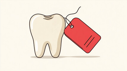Tooth with red price tag isolated on light background  