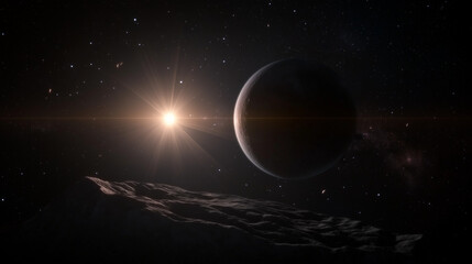 Celestial view of planets and star shining in deep space  