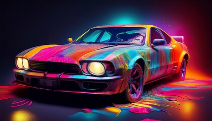 bright colorful neon cars covered in paint