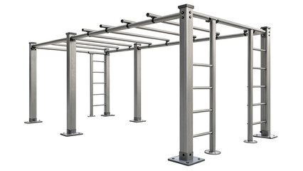 Modern metal monkey bar structure for outdoor fitness and play isolated on transparent background