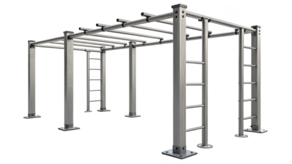 Modern metal monkey bar structure for outdoor fitness and play isolated on transparent background