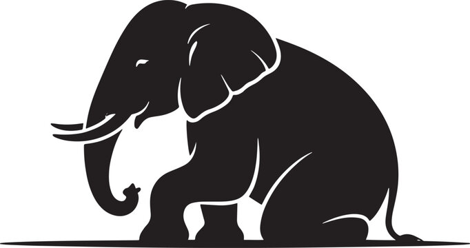 elephant sitting black silhouette vector, Simple silhouette Design vector icon with white background. Wild animal silhouette