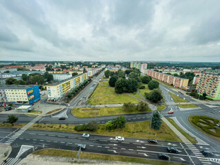 Pila, Poland - August 20, 2021. Aerial view on city in cloudy day
