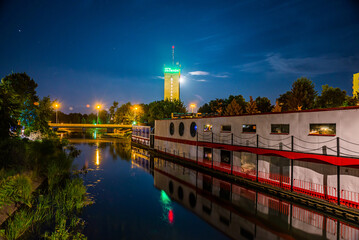 Pila, Poland - August 20, 2021. Night city in park
