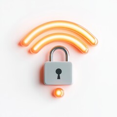A glowing orange Wi-Fi symbol with a padlock icon, symbolizing secure wireless internet or protected network access.