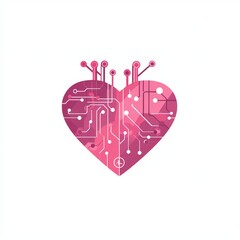 A stylized pink heart composed of circuit board patterns symbolizes the fusion of technology and emotion.
