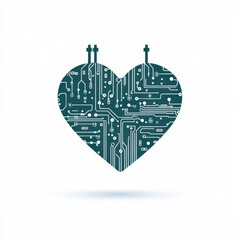 A digital heart shape designed with intricate circuit board patterns, symbolizing the fusion of technology and emotion.