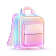 Stylish pastel gradient backpack in soft pink, blue, and peach tones with multiple compartments, isolated on white background

