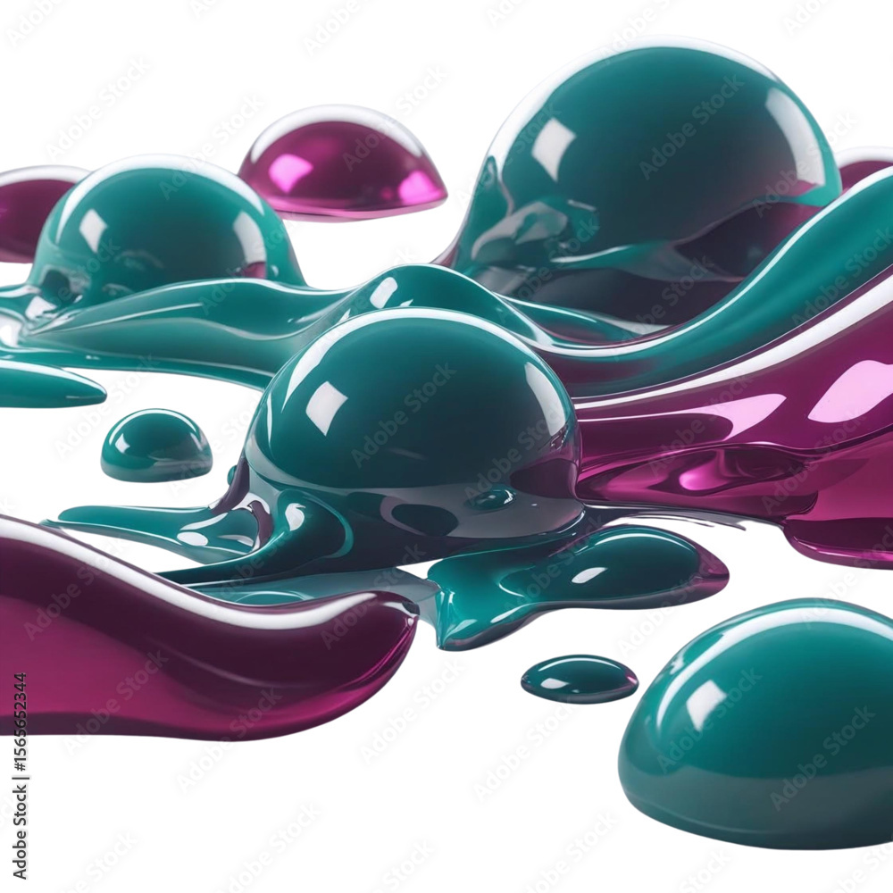 Aufkleber Abstract liquid art with teal and magenta colors shiny smooth surface for modern design and decoration use on transparent background