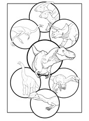 Movie inspired dinosaur collage (lineart / coloring version).