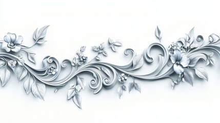 Ornate silver floral design on a white background.